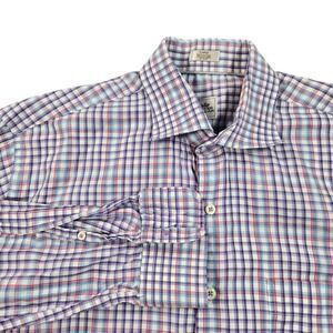Peter Millar Shirt Mens Large Purple Plaid Cotton Long Sleeve Button Front